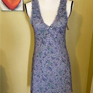 Hippie Rose Blue Gray Babydoll Mini Dress Sleeveless V-Neck